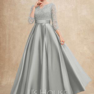 JJ's House Silver Size 12 Satin Lace Mother of the Bride Dress